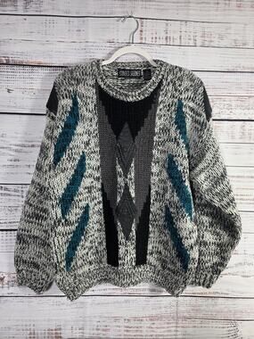 VTG 80s 90s Street Scenes Chunky Knit Sweater mens M (womens L/xl) Coogi Style